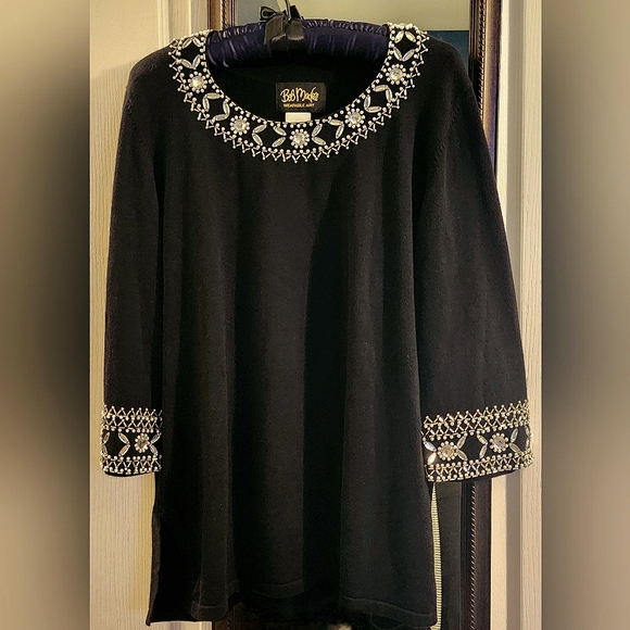 Bob Mackie Sweaters - Bob Mackie Wearable Art Bling Embellished Sweater 100% Cotton